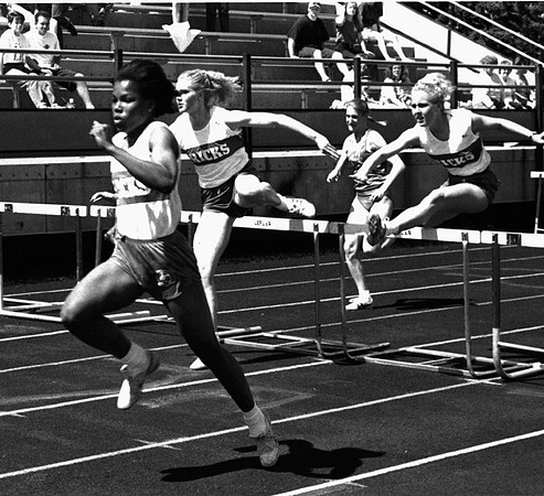 Marsha Mark leads in the hurdles 1994 Womens Track.