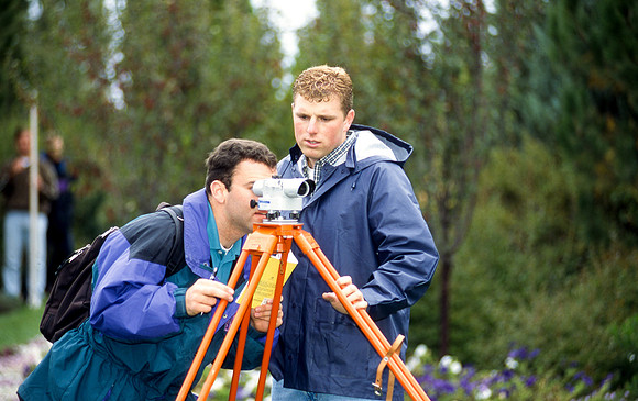 Engineering students participate in a surveying activity