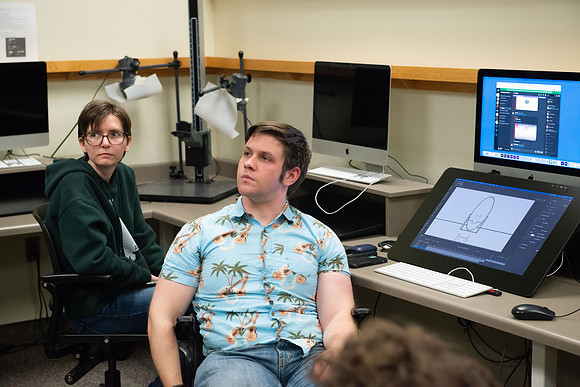 Joshua Abegglen teaching in the character animation class.