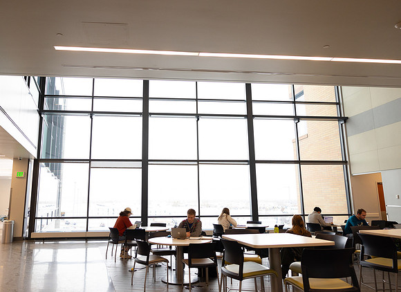 Students work hard on their class assignments in the Science and Technology Center.