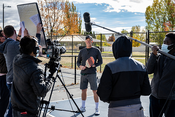 Dinking around playing pickleball for the HR Wellness Video.