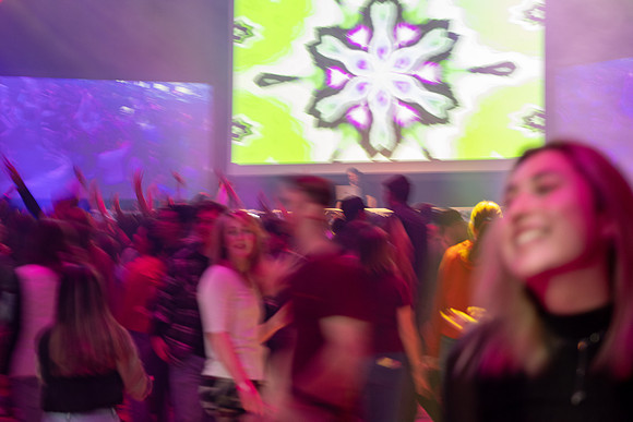 Students gather at the dance to celebrate First Friday.