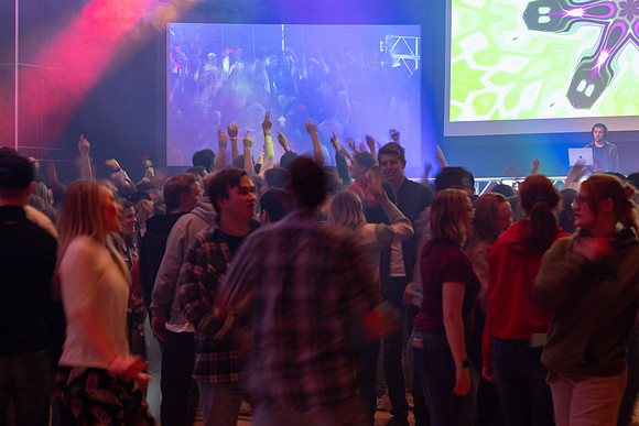 Students gather at the dance to celebrate First Friday.