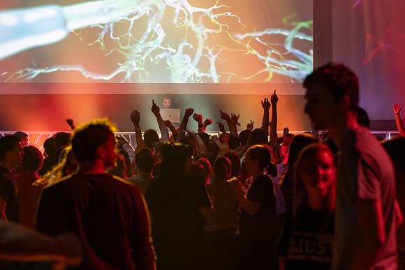 Students gather at the dance to celebrate First Friday.