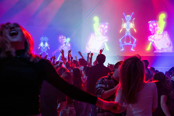 Students gather at the dance to celebrate First Friday.
