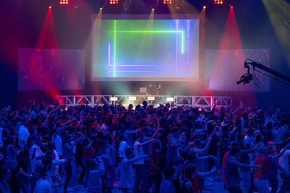Students gather at the dance to celebrate First Friday.