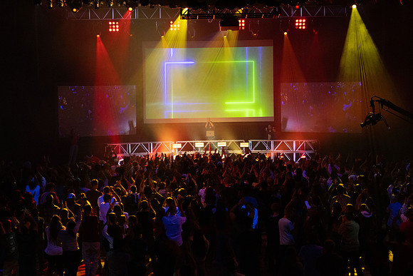 Students gather at the dance to celebrate First Friday.