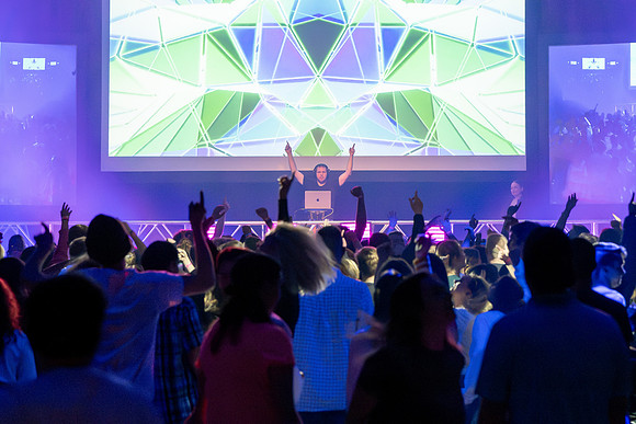 Students gather at the dance to celebrate First Friday.