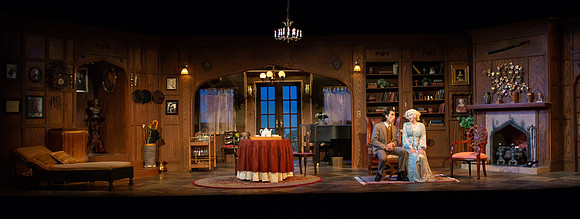 Drama dress rehearsal for the Blithe Spirit play in the Snow theater.