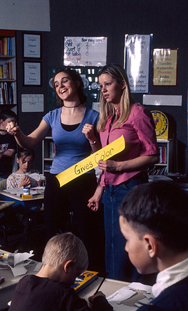 Student teachers practice in the classroom. March 6, 2002.