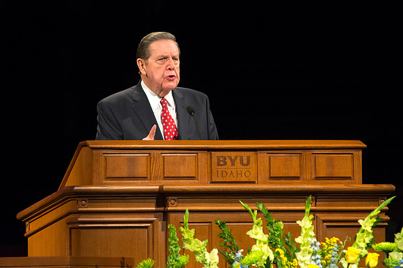 Elder Jeffrey R. Holland speaking at Brigham Young University-Idaho's Devotional