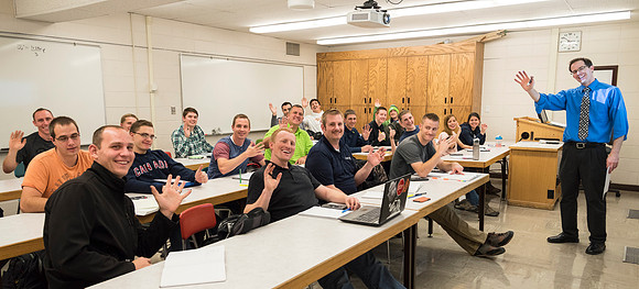 Students in a Civil Engineering class, Reinforced Concrete Design, are taught by Nathan Harris.