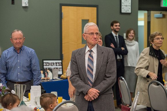 Emeritus Breakfast, Nov 2018, BYU-Idaho Alumni Award of excellence was awarded to Jon Beesley.