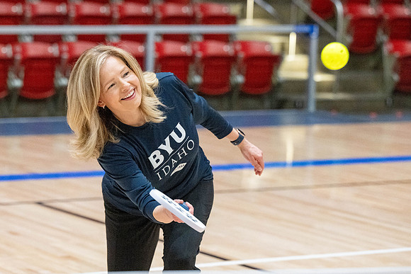 President & Sister Meredith playing pickleball.