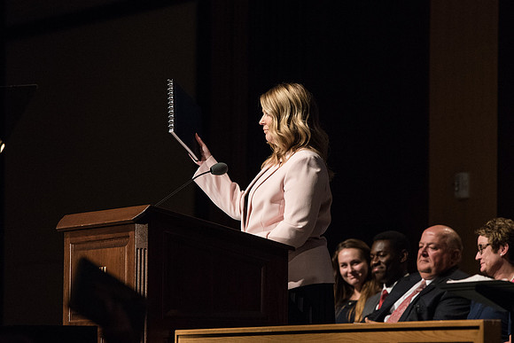 BYU-Idaho Devotional. Amy LaBaugh welcoming the students. Spring Semester