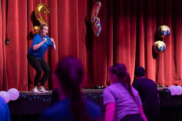 Students participate in the in the Fitness Kickoff in the John W. Heart Building.