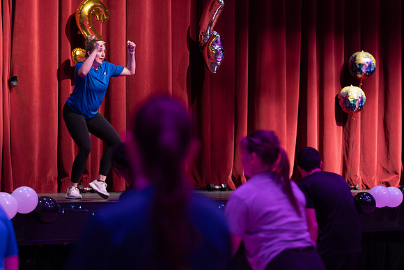 Students participate in the in the Fitness Kickoff in the John W. Heart Building.