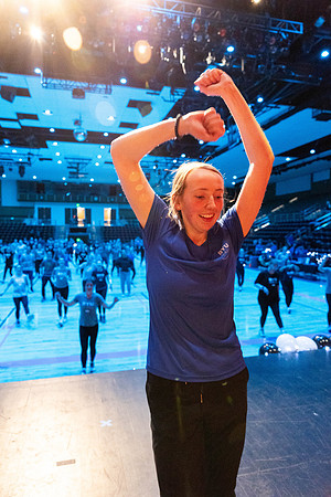 Students participate in the in the Fitness Kickoff in the John W. Heart Building.