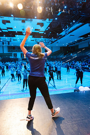Students participate in the in the Fitness Kickoff in the John W. Heart Building.