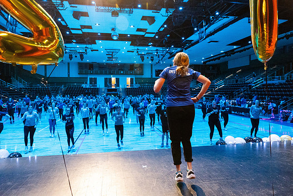 Students participate in the in the Fitness Kickoff in the John W. Heart Building.