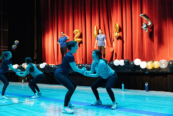 Students participate in the in the Fitness Kickoff in the John W. Heart Building.
