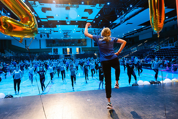 Students participate in the in the Fitness Kickoff in the John W. Heart Building.