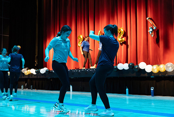 Students participate in the in the Fitness Kickoff in the John W. Heart Building.