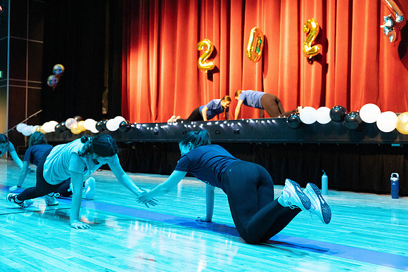 Students participate in the in the Fitness Kickoff in the John W. Heart Building.