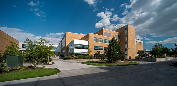 Hyrum Manwaring Student Center, BYU-Idaho campus. A beautiful summer day with some pillowy Stratocumulus Clouds.