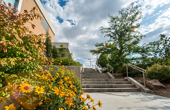 Hyrum Manwaring Student Center, BYU-Idaho campus. A beautiful summer day with some pillowy Stratocumulus Clouds.