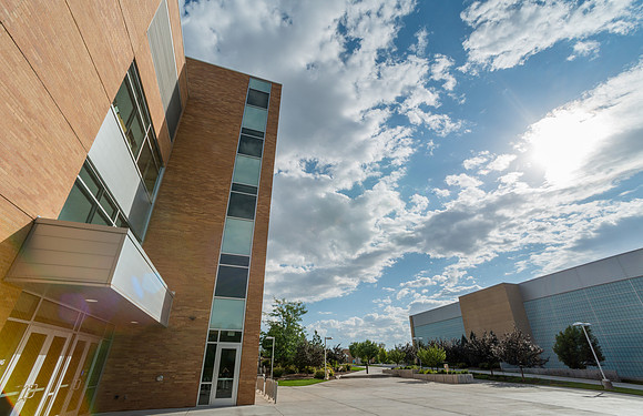 Hyrum Manwaring Student Center, BYU-Idaho campus. A beautiful summer day with some pillowy Stratocumulus Clouds.