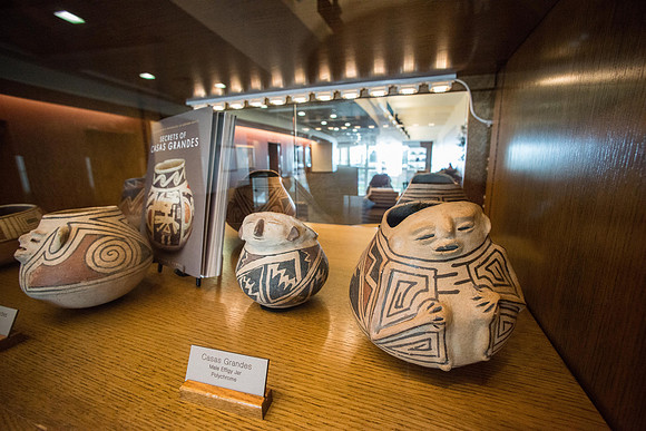 Casas Grandes, a pottery display on the balcony level of the BYU-Idaho Center.