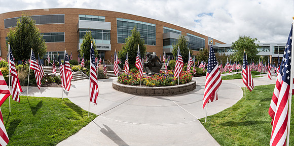 Flags decorate the Amphitheatre to celebrate the Constitution of the United States of America. Fall Semester.