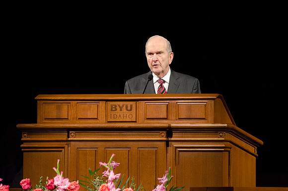 Elder Russell M. Nelson announces new BYU-Idaho President, Clark Gilbert. Photo by Katelyn Crompton