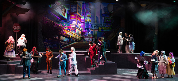 Students performing in the play The Mikado.