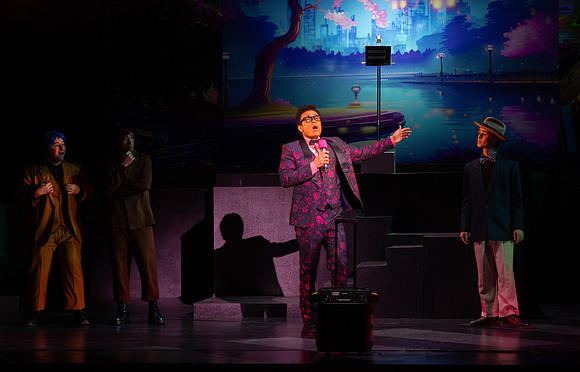 Students performing in the play The Mikado.