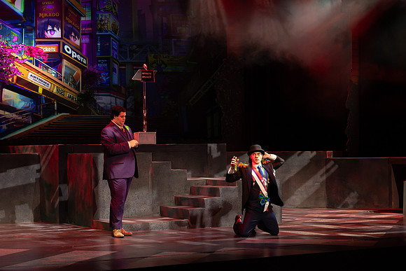 Students performing in the play The Mikado.