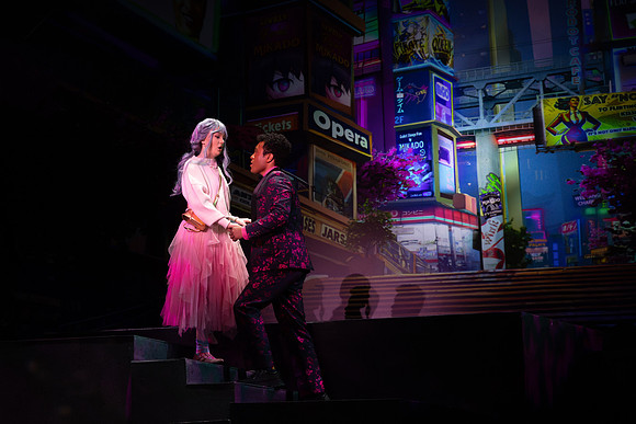 Students performing in the play The Mikado.