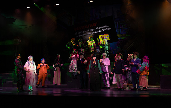 Students performing in the play The Mikado.