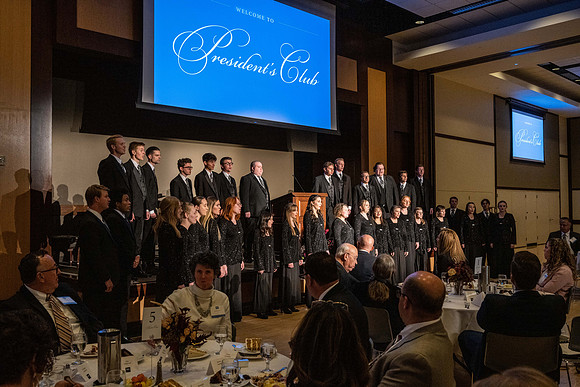 President's Club members enjoy an evening of socializing, musical entertainment and wonderful food in the Manwaring Center Ballroom.