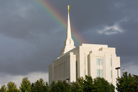 Rexburg Temple with a rainbow - Sept. 2019