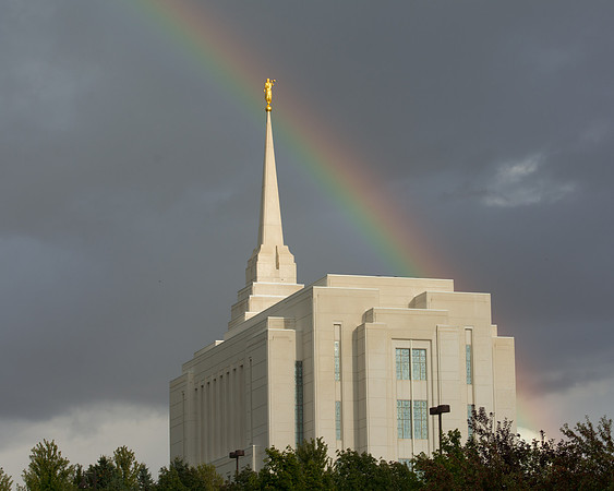Rexburg Temple with a rainbow - Sept. 2019