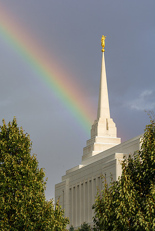 Rexburg Temple with a rainbow - Sept. 2019