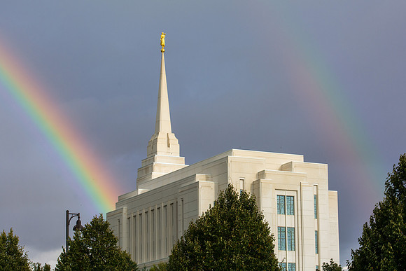 Rexburg Temple with a rainbow - Sept. 2019
