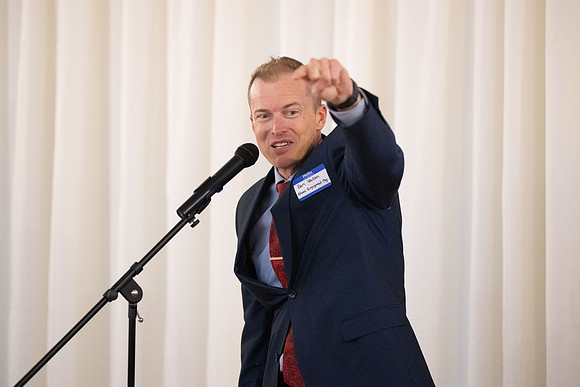 Alumni in the Cache Valley area gather at Eagles Landing Event Center, in Smithfield, Utah and get the chance to listen to and meet President Meredith.