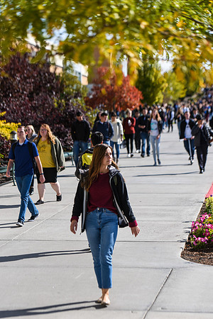 Students on their way to Devotional, Fall Semester.