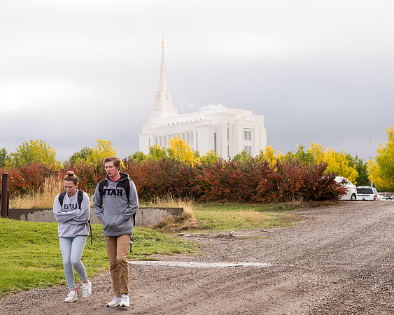 The Church of Jesus Christ of Latter-Day Saints, Rexburg, Idaho Temple as seen from campus in the Fall.