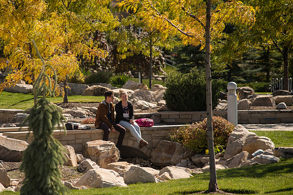 Studets enjoy the Fall colors, BYU-Idaho campus, Fall Semester.