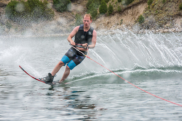 Tanner Fugal waterskiing at Ririe Reservoir.