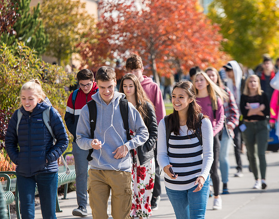 Students walking into devotional, Fall Semester.